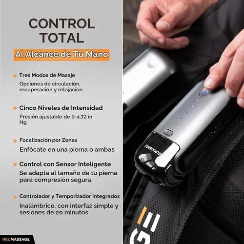 Vista 3 de Sistema de recuperación de masaje de compresión de pierna profesional NEUMASSAGE Botas de recuperación de aire recargables inalámbricas