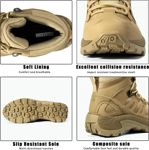 Vista 3 de derlychug Botas de senderismo para hombre, botas militares tácticas para mochileros, ligeras, para el desi