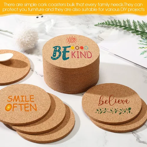 Vista 6 de Potchen 60 posavasos de corcho redondos de 4 pulgadas para bebida, posavasos absorbentes resistentes al calor, posavasos reutilizables en blanco