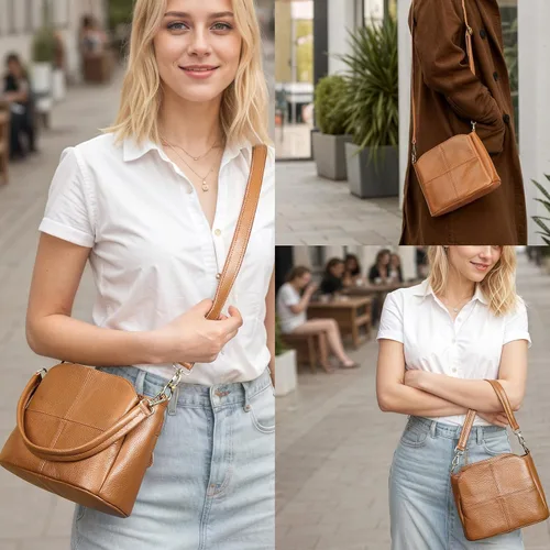 Vista 2 de Bolso de hombro de cuero genuino para mujer, bolso cruzado pequeño, bolso mini casual hobo señora bolsos y monederos de mensajero