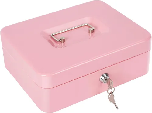 Vista 8 de Caja de dinero con cerradura y bandeja de dinero, caja de dinero de metal, caja grande para dinero 9.84 x 7.87 x 3.54 pulgadas, color negro