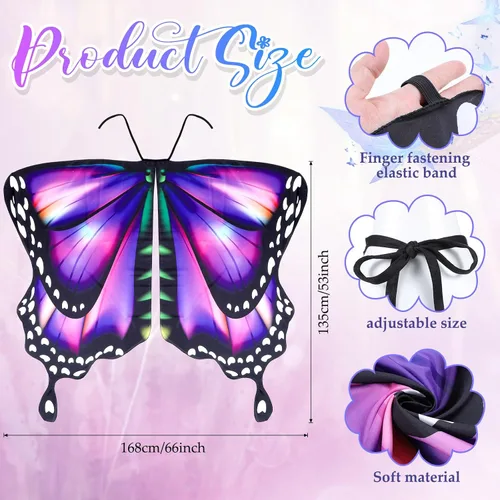 Vista 2 de Janmercy 12 piezas de disfraz de alas de mariposa de Halloween para mujeres adultas, incluye mariposa, chal de hada, aretes, diadema, 8 pinzas