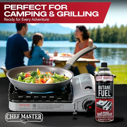 Vista 7 de Chef Master 4 recipientes de combustible de butano de 8 onzas – Recambio de butano para antorcha de cocina y estufa de campamento – Recipiente