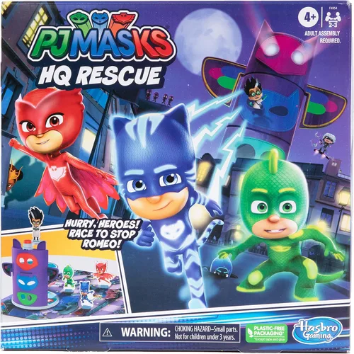 Vista 2 de PJ Masks Hasbro Gaming HQ Rescue - Juego de mesa para niños, juegos preescolares, Race to Stop Romeo, incluye torre de plástico 3D