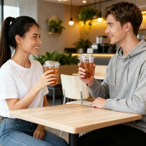 Vista 7 de Paquete de 50 vasos de plástico transparente de 16 onzas con tapas sin pajilla, tazas de café helado con tapas sin pajilla, fondo redondo desechable