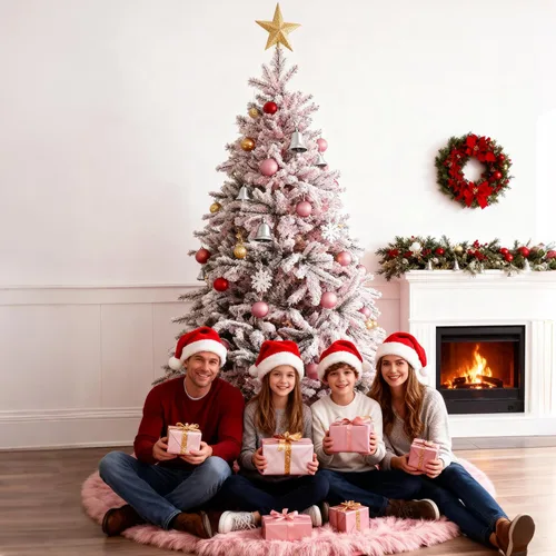 Vista 6 de Falda de árbol de Navidad de 72 pulgadas, decoración de árbol de Navidad rosa para interiores, cuello de árbol de lentejuelas, alfombra de felpa