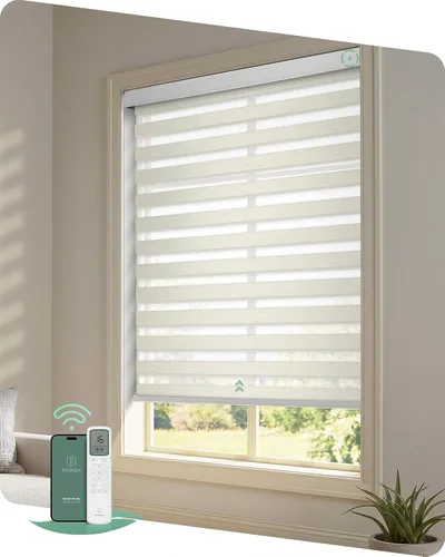 Vista 12 de Yoolax Persianas motorizadas de cebra con control remoto, persianas Gris suave