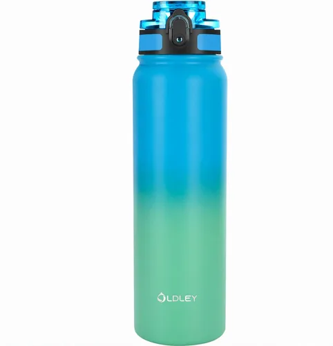 Vista 35 de Botella de agua aislada Oldley de 12 oz con pajita, botella de agua de acero inoxidable con 2 tapas, botellas de doble pared con vacío para adultos