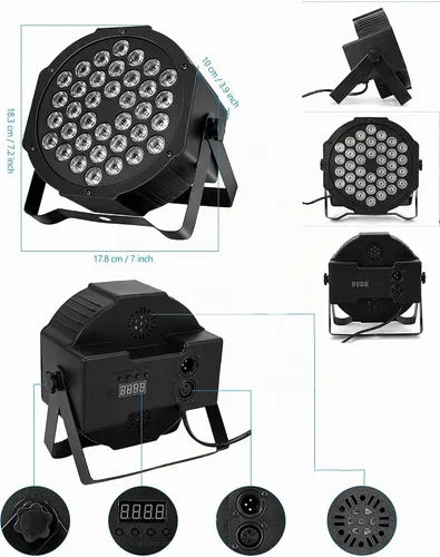 Vista 5 de Litake Luces DJ Par, RGB 36 luces LED de escenario activadas por sonido, luces LED elevadas controladas por control remoto y DMX, 7 modos de Paquete