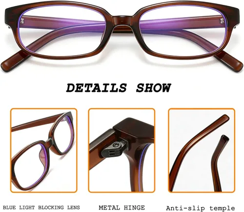Vista 7 de HJSTES Retro Clear Rectangle Glasses for Women Men Fake Blue Light Blocking Lens Narrow Frame Non Prescription Eyeglasses