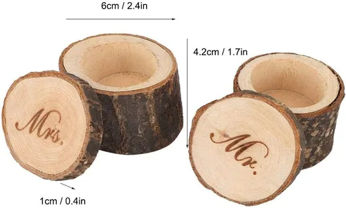 Vista 2 de Caja de boda, caja de madera rústica para boda, 2 contenedores de boda retro, soporte único para joyas, estuche Stora (A)
