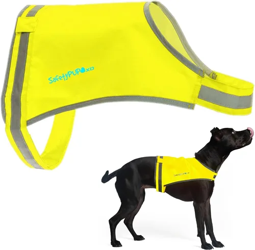 Vista 9 de Chaleco naranja Blaze para perro, edición Lite. Chaqueta reflectante para perro de alta visibilidad con cobertura de espalda media. Chaleco de caza