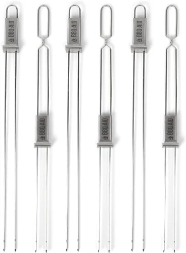 Vista 7 de BBQ-AID Brochetas extra largas de 17 pulgadas – Brochetas de metal para barbacoa de liberación rápida para Kabobs – Doble punta, acero inoxidable