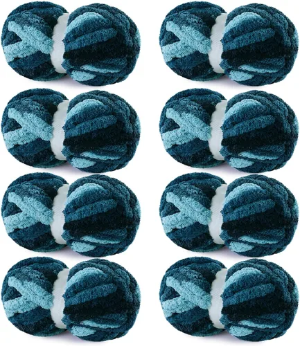 Vista 11 de HOMBYS 4 hilos de felpilla gruesos color crema + 4 caqui para tejer a mano, hilo de ganchillo suave y esponjoso, hilo grande súper voluminoso