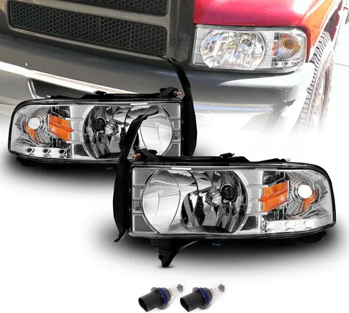 Vista 10 de AmeriLite Juego de 1 faro delantero de repuesto negro con lámpara de estacionamiento LED de esquina para Dodge Ram 1500 2500 3500 1994-2001, lado
