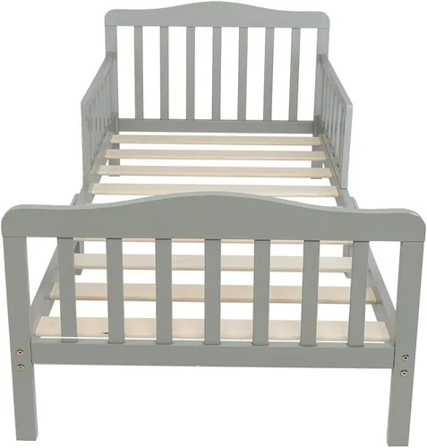 Vista 3 de Cama de madera, muebles de dormitorio para niños con barandillas de seguridad (gris)