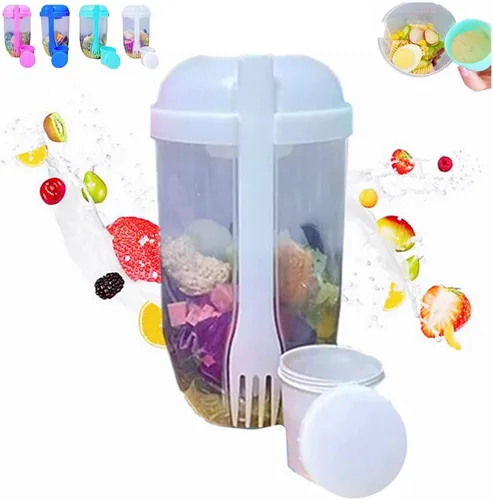 Vista 5 de Fresh Salad to Go - Juego de recipientes para ensalada con tenedor y soporte para aderezo de ensalada, recipiente de ensalada saludable, desayuno