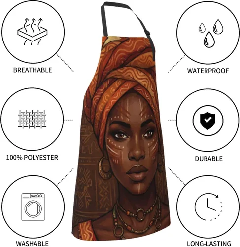 Vista 6 de Waterproof Apron For Adults Chef Bib With 2 Pockets For Kitchen Cooking Baking Garden Crafting Drawing Mujer negra afroamericana