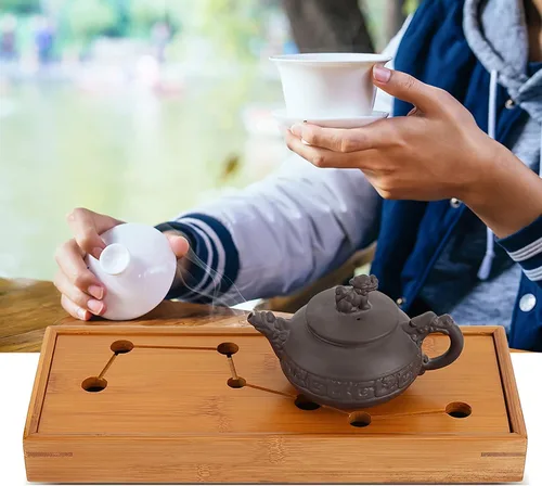 Vista 6 de Bandeja de té de siete estrellas, bandeja de té de bambú, juego de té chino de gongfu, bandeja de servir de estilo chino tradicional, con caja