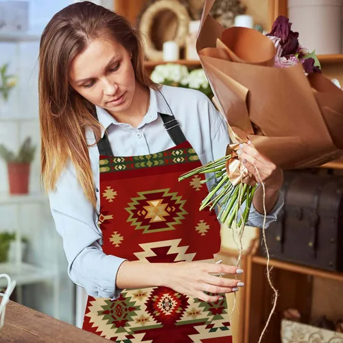 Vista 6 de Delantal de chef con patrón geométrico azteca, delantal de cocina y horneado para hombres y mujeres, delantal de cocina, delantal de carnicería