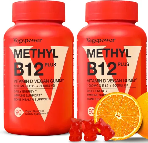Vista 10 de Gomitas veganas con vitamina B12 D3, sabor a naranja, 90