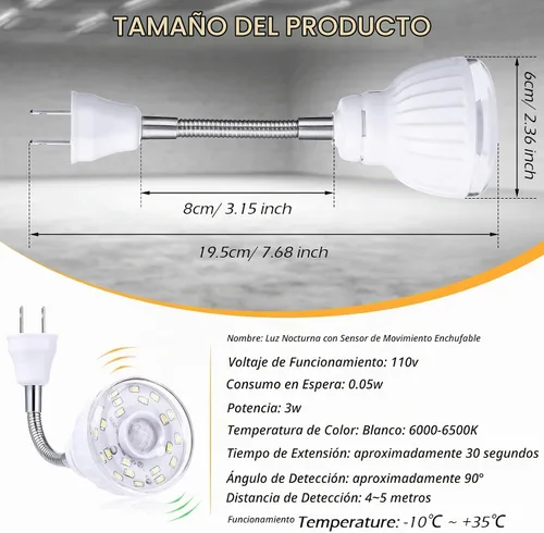 Vista 2 de Paquete de 3 luces LED de noche activadas por movimiento, luz con sensor Blanco frío