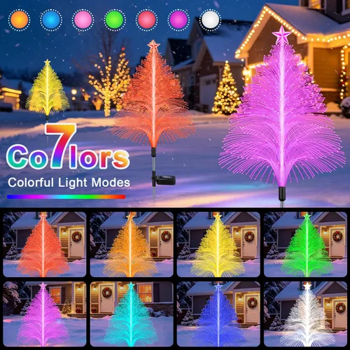 Vista 3 de ostritec Luces solares de Navidad para exteriores, paquete de 4 luces de fibra óptica para árbol de Navidad, luces solares impermeables de 5 capas