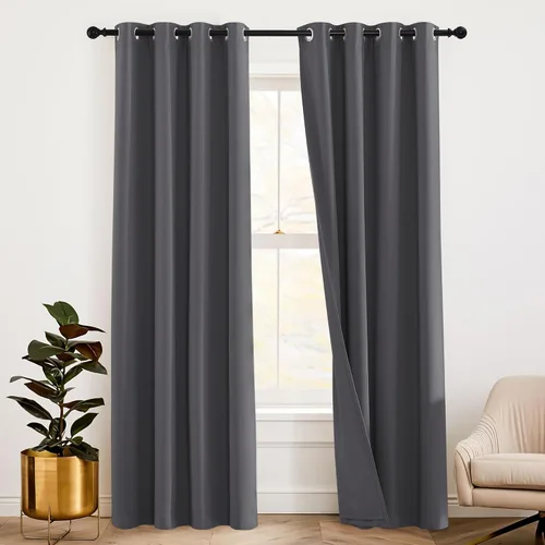 Vista 65 de RYB HOME - Cortinas con cancelación de ruido de 63 pulgadas de largo, juego de 2 paneles, 3 capas totales, cortinas opacas, insonorizadas