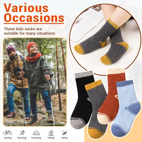 Vista 4 de SeeyAN Calcetines térmicos para niños y niñas, calcetines térmicos de lana merina, calcetines térmicos para niños y niñas, senderismo, esquí