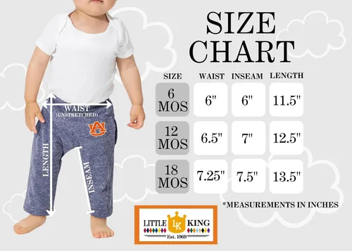 Vista 2 de Little King NCAA - Pantalones de descanso suaves para bebés, tallas 6M, 12M, 18M