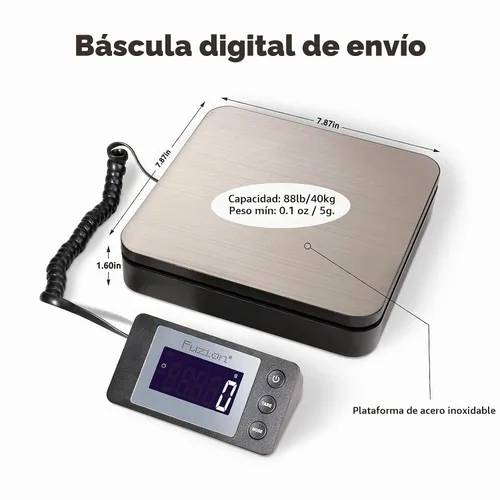 Vista 3 de Fuzion Báscula Digital de Envío de 88 lb × 0.1 oz, Báscula Postal de Acero Inoxidable Duradera con Tara, 4 Modos de Pesaje, Báscula de Envío