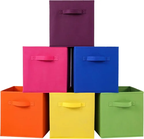 Vista 13 de Stero - Contenedores de tela para almacenamiento de 13x13x13 pulgadas, paquete de 6 cubos de almacenamiento de colores divertidos con asas, cestas