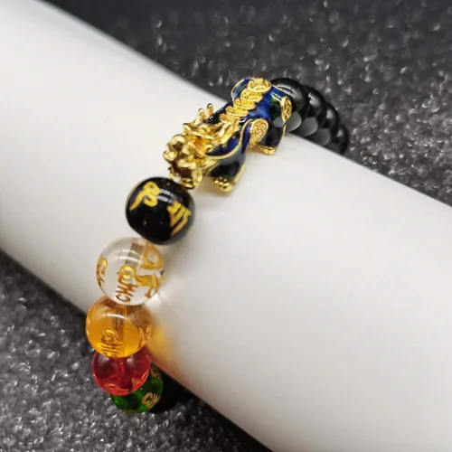 Vista 7 de Pulsera de cuentas de Feng Shui de 0.394 in de piedra natural, mantra, color cambiado, pulsera PixiuPi Yao, atrae riqueza y buena suerte