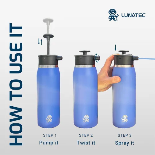 Vista 6 de Lunatec® Botella de agua con atomizador de 25.4 fl oz de niebla, ducha e hidratación. 3 en 1 refrigeración, limpieza e hidratación con patrones