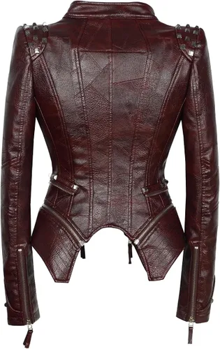 Vista 2 de LC WANCHENG GLOBAL TRADE Women's Restoring Classic Denim Jacket Rivet Lapel Swallow Tail Locomotive Leather Jacket
