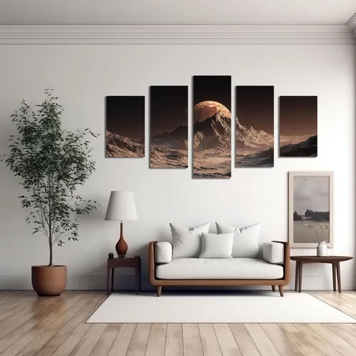 Vista 2 de VOCBAN Canvas Wall Art for Bedroom - 5 Large Oversize Modern Boho Neutral Room Decor - Mountain Moon Abstract Nature Artwork for Living Room Dining