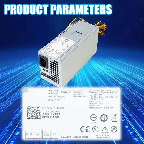 Vista 6 de D250AD-00 H250ad-00 Fuente de alimentación de 250W para Dell Optiplex 390 3010 990 790 DT 530s 537s 540s 545s 546s 560s 570s 580s Vostro 200s 220s