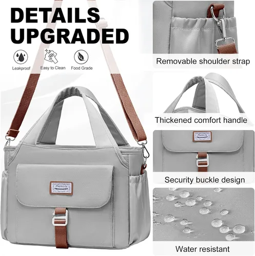 Vista 2 de MAPLELILY Bolsa de almuerzo para hombres y mujeres, bolsa de almuerzo aislada para el trabajo, lonchera para mujeres, bolsas enfriadoras grandes a