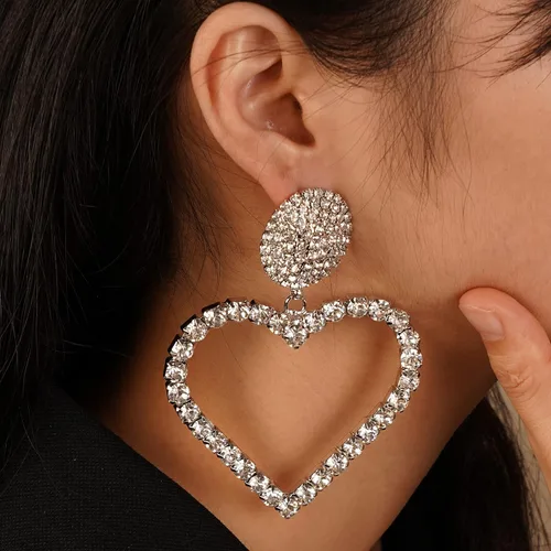 Vista 5 de YERTTER Elegantes aretes de gran tamaño, aretes colgantes de cristal con diamantes de imitación para mujer, aretes largos de moda con borlas