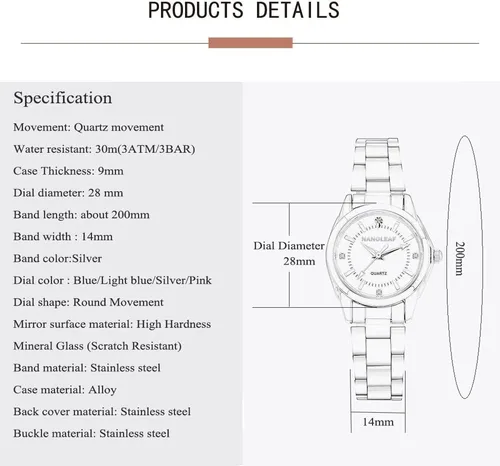 Vista 6 de Reloj de cuarzo clásico casual para mujer, de acero inoxidable, impermeable, luminoso, para mujer