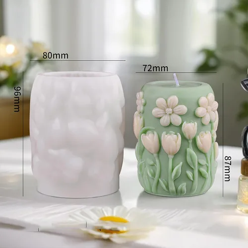 Vista 2 de Molde de vela en espiral de silicona con forma de tulipán y peonía de flores 3D, moldes de fundición de resina de silicona para velas, resina