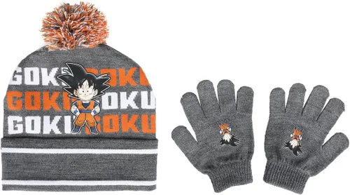 Vista 2 de Dragon Ball Z Goku - Juego de gorro y guantes juveniles, Gris