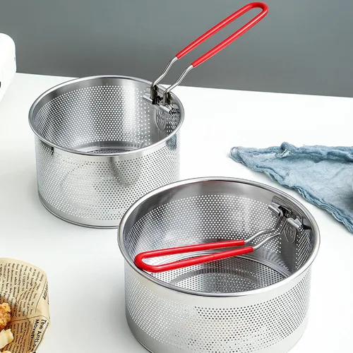 Vista 4 de Set de colador de pasta de 2 piezas, colador de fideos de acero inoxidable con asa extraíble, colador de pasta de metal, cesta para freidora