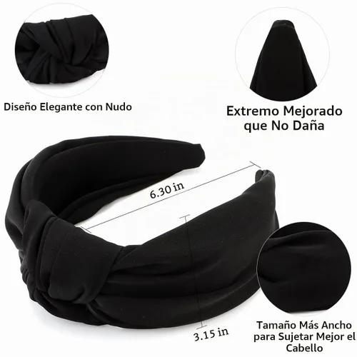 Vista 2 de TOBATOBA Diadema de seda satinada con nudo superior negro, grande, antideslizante, accesorios para el cabello para mujer