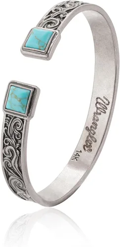 Vista 7 de Montana West Pulsera de Puño Wrangler para Mujeres Occidental Turquesa Ajustable Brazalete Abierto Plateado Tallado Floral Vaquera Joyería Country