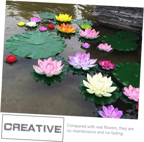 Vista 7 de Yardwe Flores de loto flotantes artificiales para decoración de agua simulada de estanque fáciles de instalar