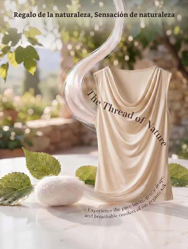 Vista 3 de Blusa sin mangas de seda pura para mujer, con cuello de estilo capucha, de seda de morera, para verano, camiseta tipo tank de seda auténtica Beige