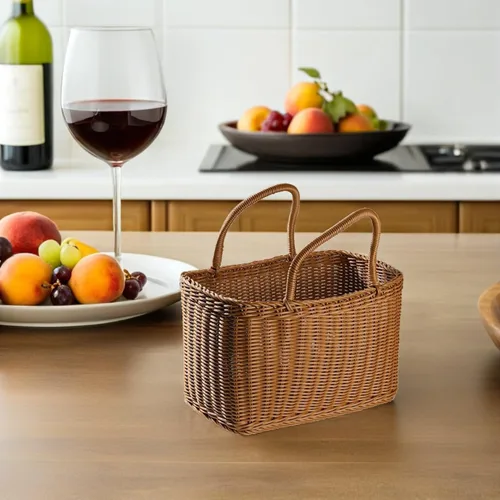 Vista 5 de Cesta tejida de mimbre, cesta multiusos de sauces naturales con asa, cesta decorativa de flores, cesta de embalaje de frutas