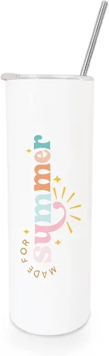Vista 3 de The Cotton & Canvas Co. I Sea You - Vaso de verano de acero inoxidable con aislamiento al vacío con popote de metal y tapa de cierre deslizante