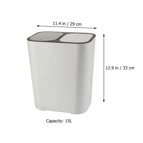 Vista 2 de Bote de basura de doble compartimento para residuos de cocina, contenedor de basura blanco con tapa para separación seca y húmeda, elegante cubo